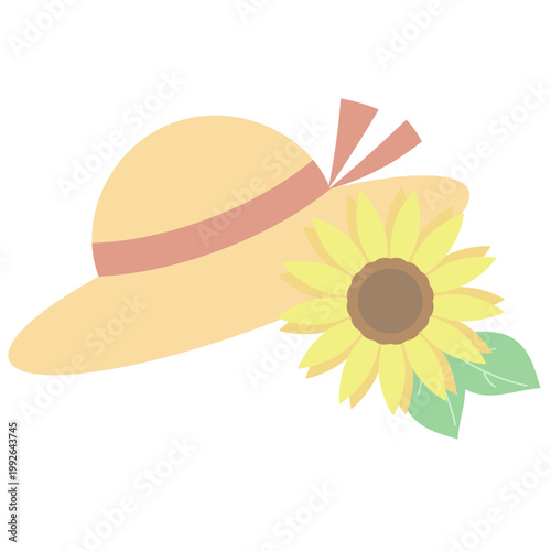 麦わら帽子とひまわりのイラスト 夏のナチュラル素材 straw hat and sunflower summer vector