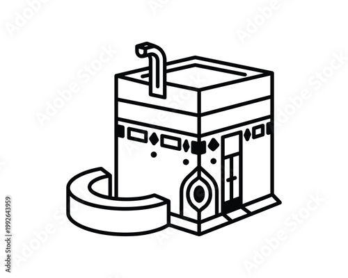 Minimalist vector outline of the Kaaba, the holy site in Mecca for Islamic pilgrims.
