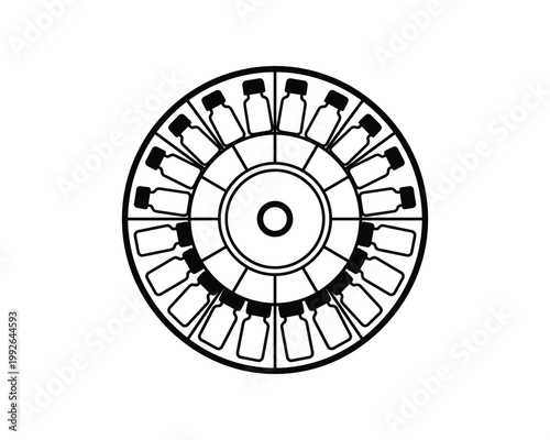 Outline icon of a clinical chemistry analyzer rotor holding multiple sample vials.