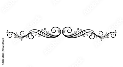 Vintage ornamental flourish border with elegant swirls, classic decorative design element, isolated white background.