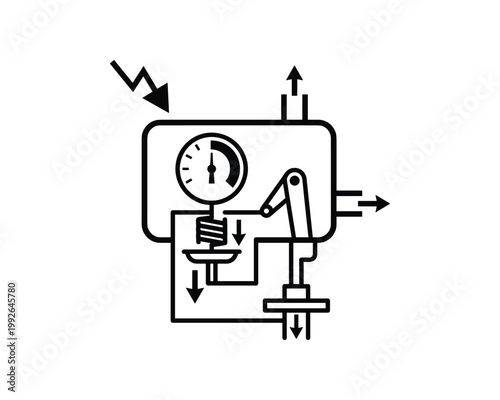 Schematic diagram of an electro pneumatic valve with an electrical input and flow control.