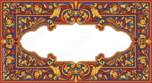 Ornate colorful frame with floral patterns.