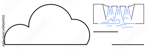 Cloud storage, data management, server architecture, network systems, technology innovation, IT solutions. Outline of a cloud with a technical data illustration. Cloud storage and data management