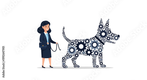 Businesswoman walking a robotic dog.