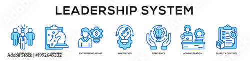 blue - Leadership System web banner icon vector illustration concept