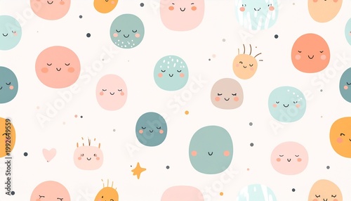 cute pastel watercolor blob faces pattern on white background for design