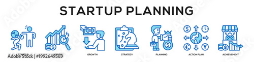 blue - Startup Planning web banner icon vector illustration concept