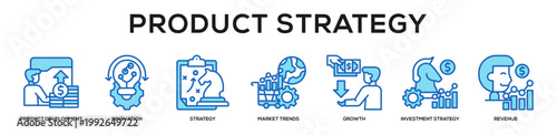 blue - Product Strategy web banner icon vector illustration concept