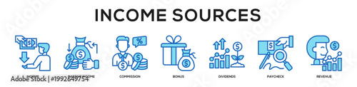 blue - Income Sources web banner icon vector illustration concept