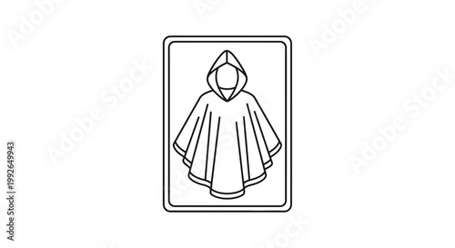 Raincoat icon, hooded poncho symbol, outdoor protection, weather gear, simple line art