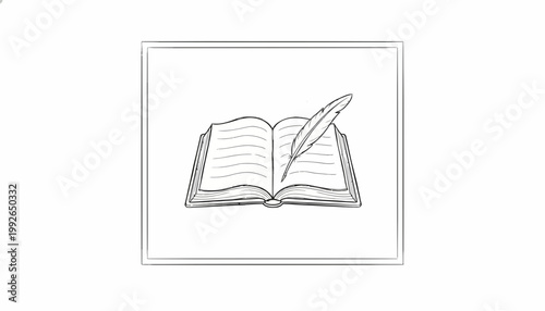 Open Book with Quill Pen - Vintage Writing, Literature, and Education Concept