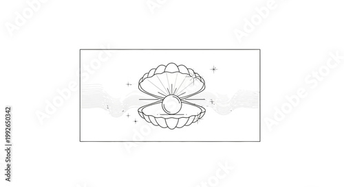 Open Clam Shell Revealing a Luminous Pearl with Sparkling Light Effects