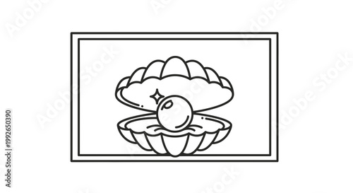 Open Oyster with Pearl Inside, Sparkling Gem, Luxury Treasure, Seafood Delicacy, Nautical Icon