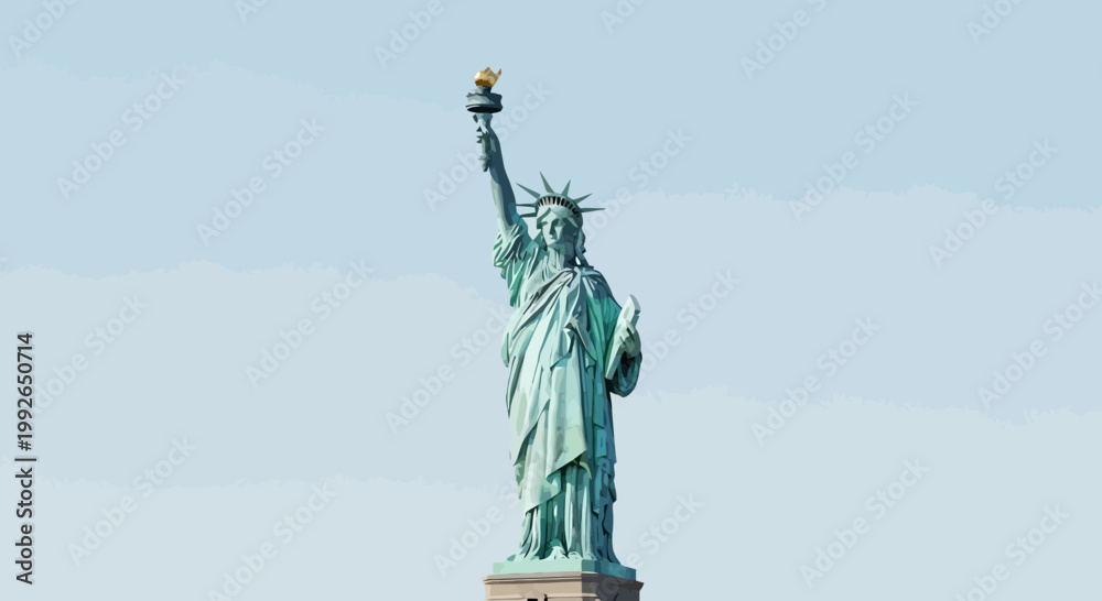 Fototapeta premium The Majestic Statue of Liberty Stands Tall Against the Blue Sky, a Symbol of Freedom
