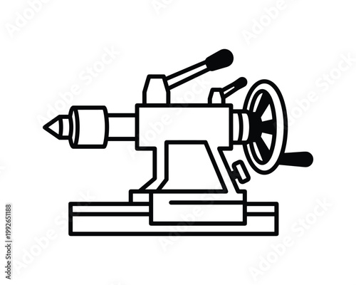 Vector outline illustration of a machinist lathe tailstock with handwheel and center point for metalworking