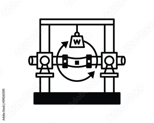 Vector outline illustration of a material fatigue testing machine applying cyclic bending stress.