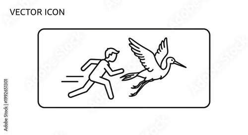 Man Chasing Bird Vector Icon