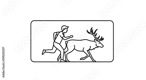 Man Chasing Deer Silhouette Icon