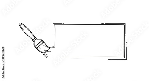 Hand-drawn paintbrush creating a blank rectangular frame, artistic concept