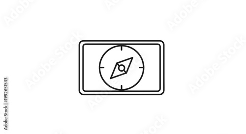 Compass Icon on Rectangular Background, Navigation Symbol, Directional Tool