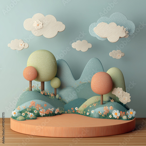 spring landscape with balloons vector illustration