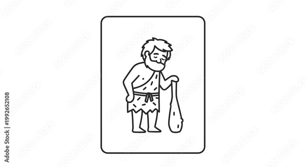 Fototapeta premium Caveman Holding Club and Animal Skin, Ancient Hunter Character