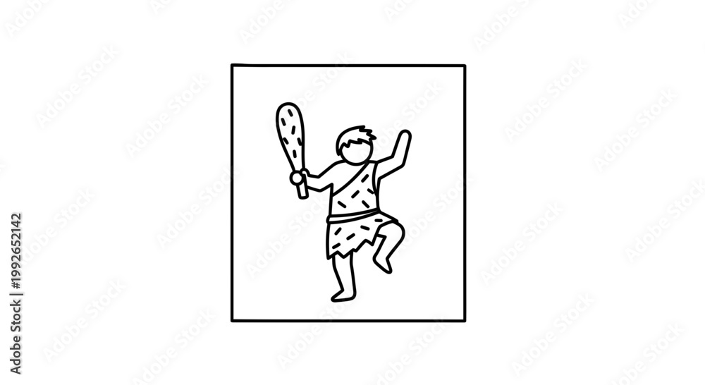 Fototapeta premium Caveman Icon Dancing with Club, Prehistoric Man Character Vector Illustration