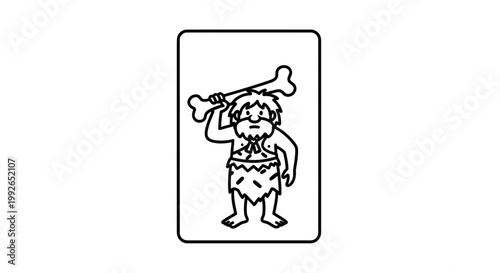 Caveman Holding Bone Club, Prehistoric Man Illustration