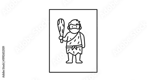 Caveman Holding Club Icon, Prehistoric Man Character, Stone Age Warrior Vector Art