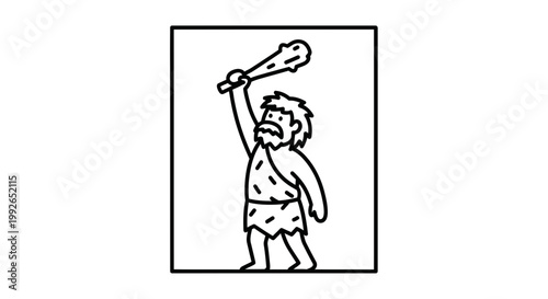 Caveman Holding Club, Prehistoric Man Icon, Primitive Human Character Illustration