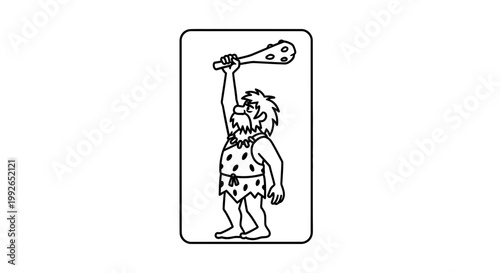 Caveman Holding Club, Prehistoric Man Character, Stone Age Warrior Illustration