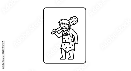 Caveman Holding Club Icon, Prehistoric Man Character, Stone Age Warrior