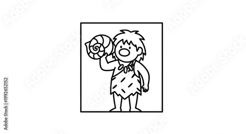 Caveman Holding Seashell, Prehistoric Man Character, Ancient Human Discovery