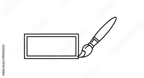 Artist's Brush Painting on Blank Rectangular Frame, Creative Art Concept