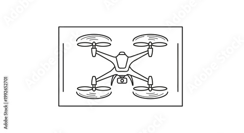 Top view drone illustration, quadcopter outline, aerial photography concept