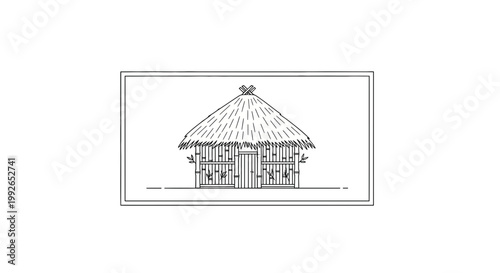 Traditional Thatched Hut with Bamboo Structure, Simple Rural Dwelling