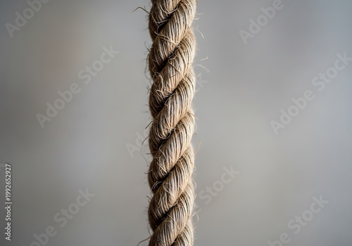 Close-up of a thick natural fiber braided rope against a neutral background