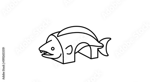 Abstract Geometric Fish Illustration: Cubist Style, Minimalist Line Art, Unique Design
