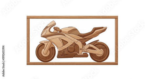 Wooden Motorcycle Art: Intricate Wood Inlay Craftsmanship