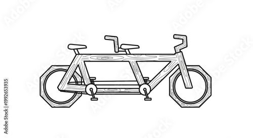 Wooden Tandem Bicycle Illustration - Retro Style Two-Seater Bike