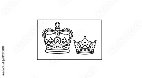 Two Royal Crowns, One Large and One Small, Isolated on White Background