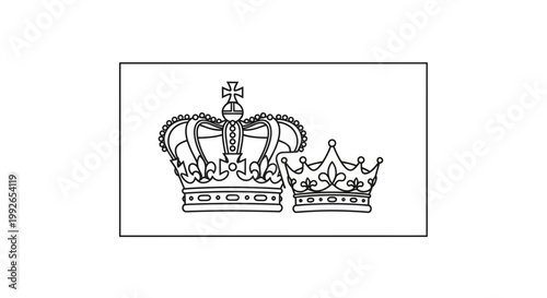 Two Royal Crowns, One Large, One Small, Isolated on White Background, Symbolizing Royalty and Power
