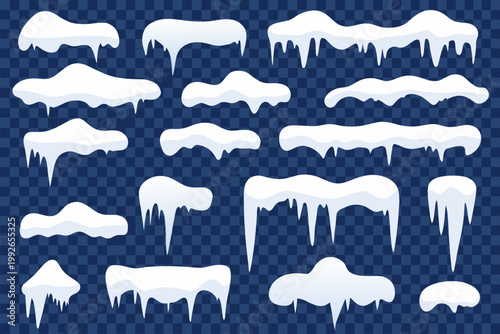 Assorted icicles and snow drifts on a transparent background
