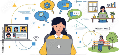 Remote Work, Business Communication, Team Collaboration, Digital Connection