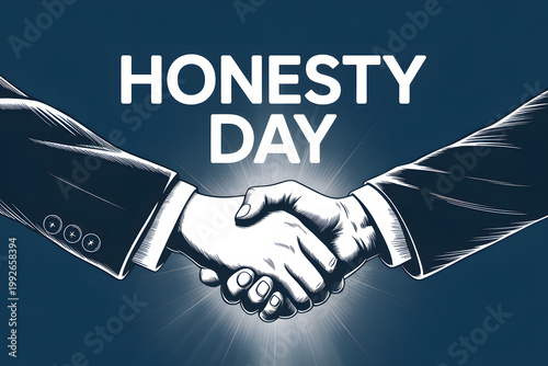 Honesty Day concept with business handshake, professional integrity and trust illustration, corporate partnership and ethics background