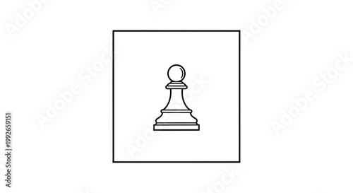Simple black and white line art illustration of a chess pawn inside a square frame