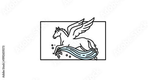 Mythical Pegasus Horse Flying Over Water with Wings Spread
