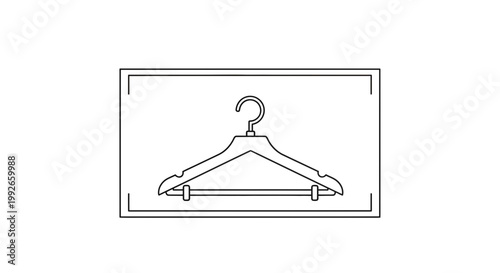 Minimalist Line Art Icon of a Wooden Clothes Hanger on White Background