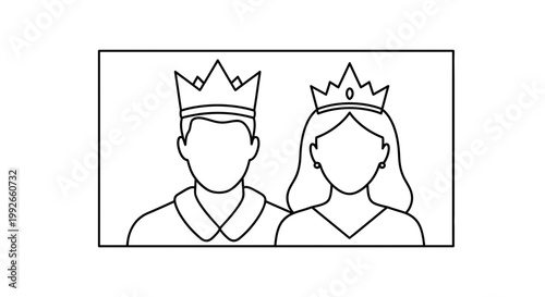 King and Queen Couple Portrait Outline Icon