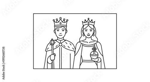 King and Queen Couple Royalty Line Art Icon Vector